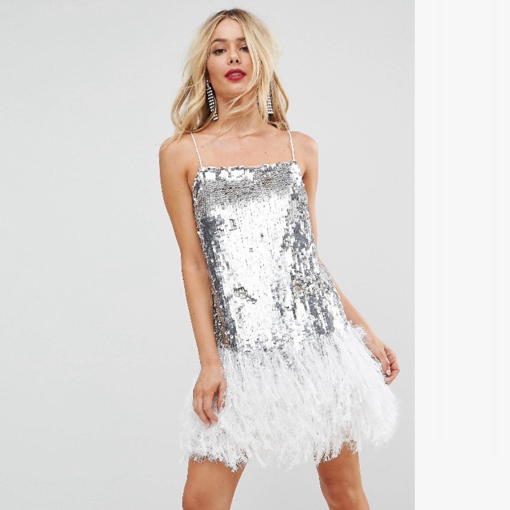 ASOS cami sequin ostrich feather mini dress